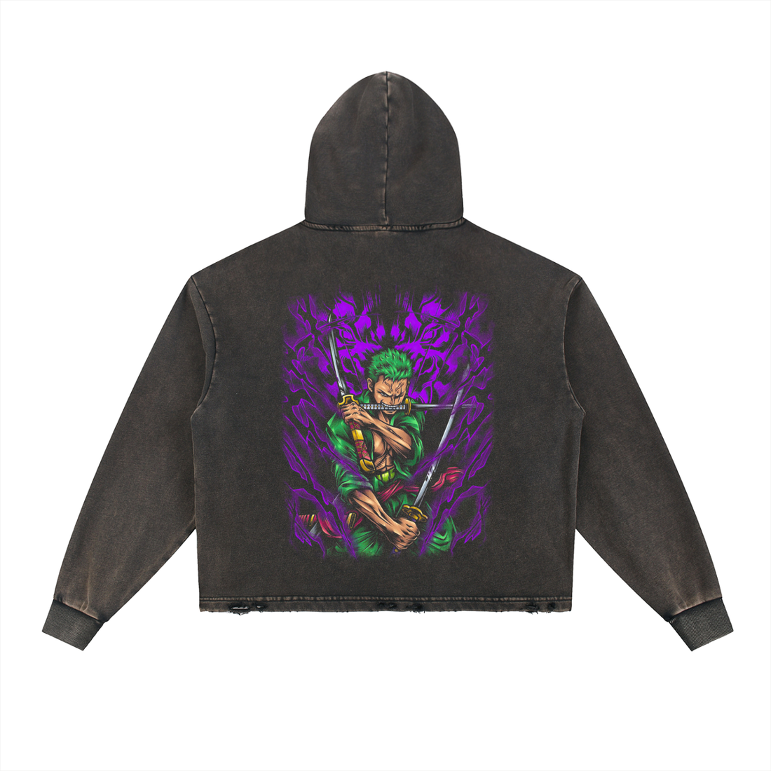 Vintage Washed Frayed-Hem Hoodie