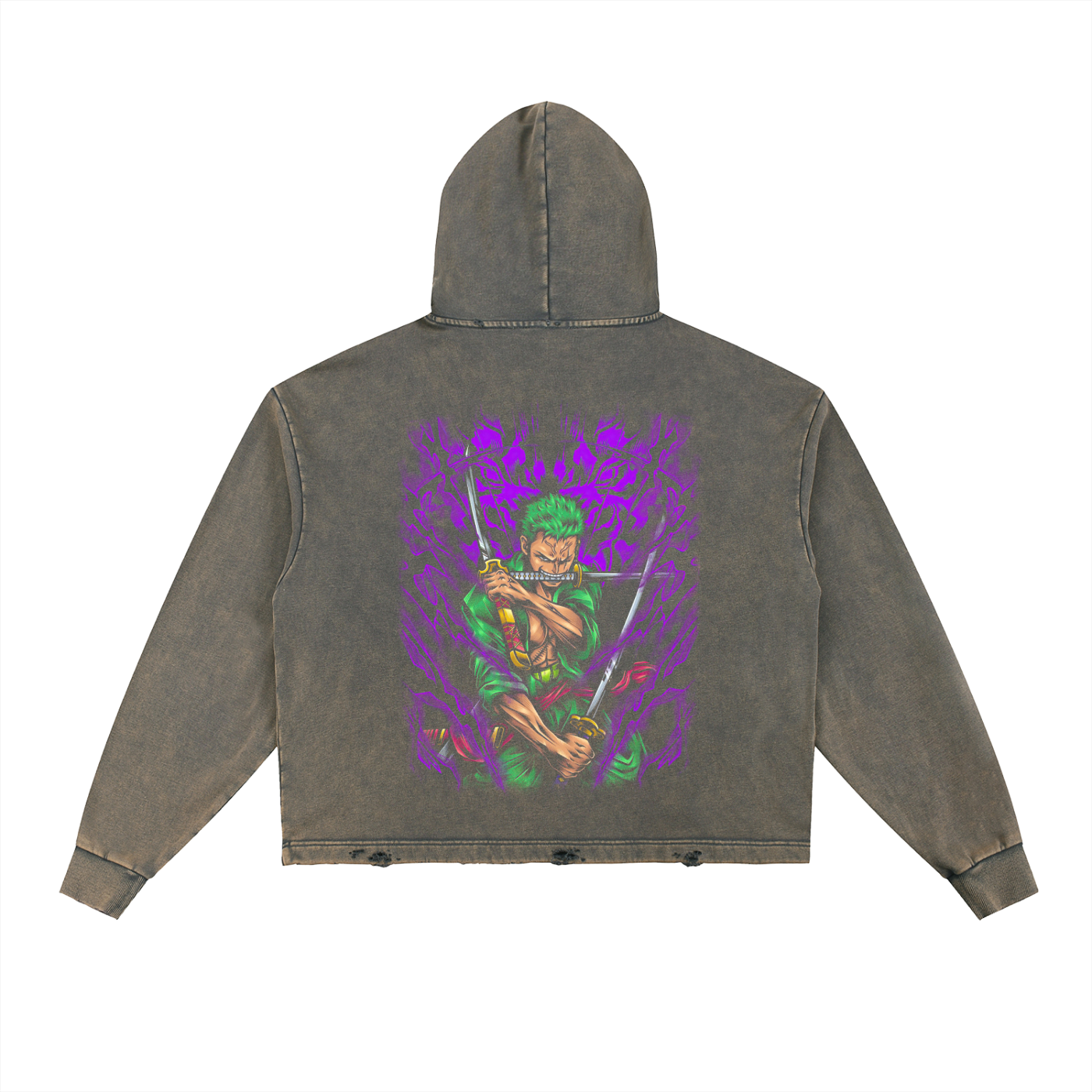 Vintage Washed Frayed-Hem Hoodie