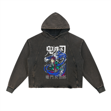 Vintage Washed Frayed-Hem Hoodie